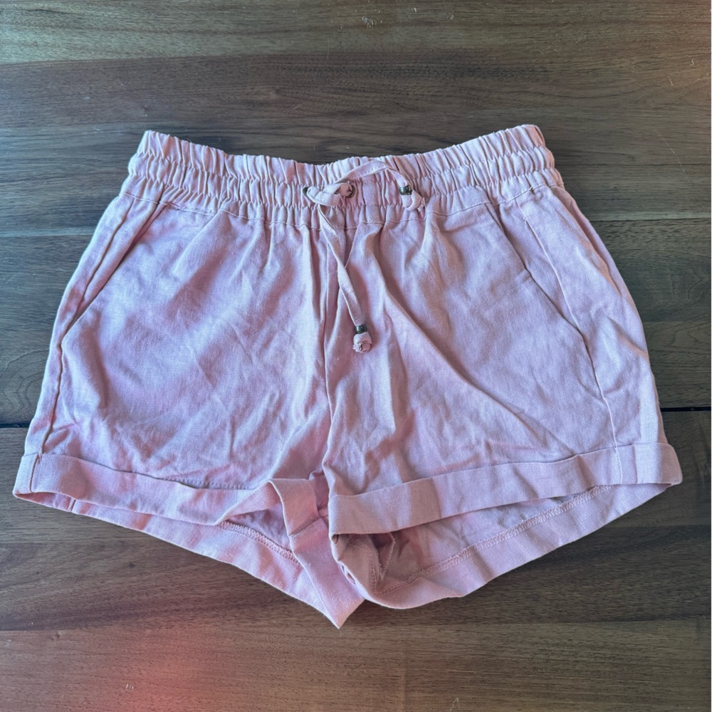 pink linen shorts